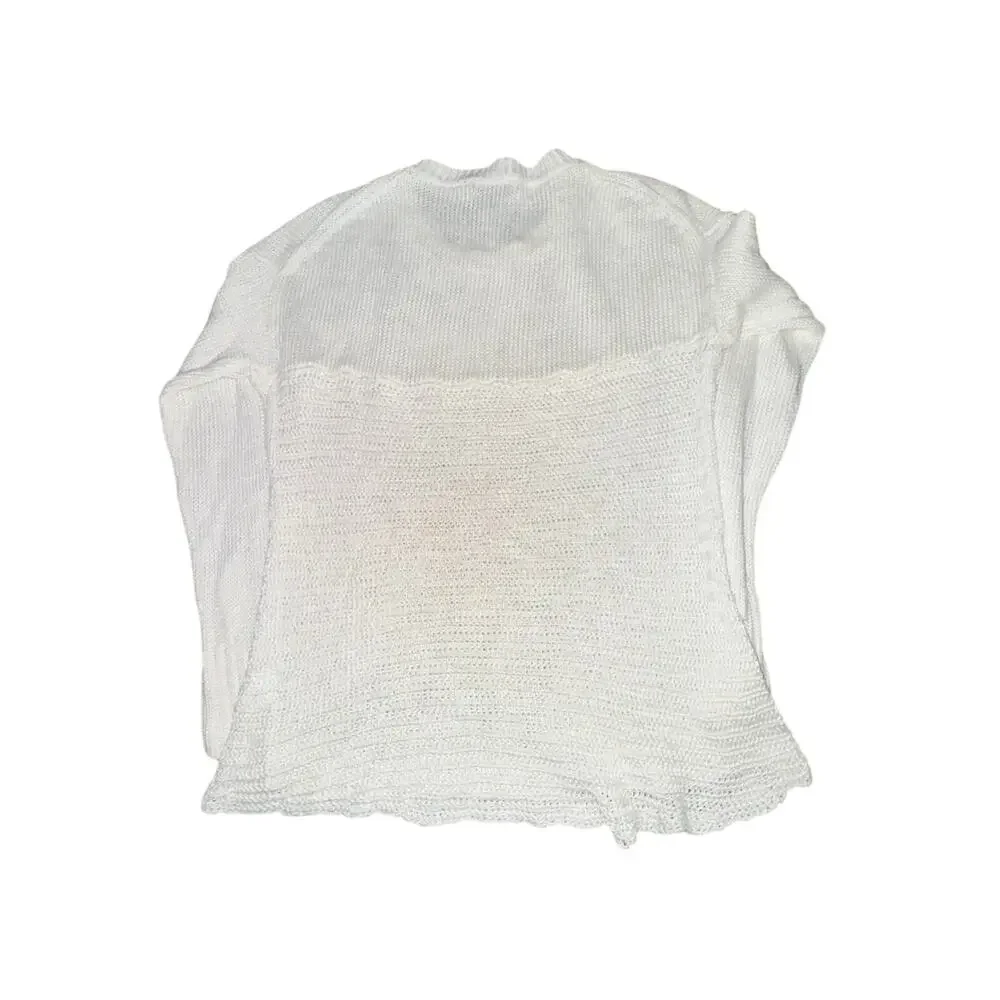 J Crew Corded Sweater Women's Size XS White Open Knit 100% Linen Textured